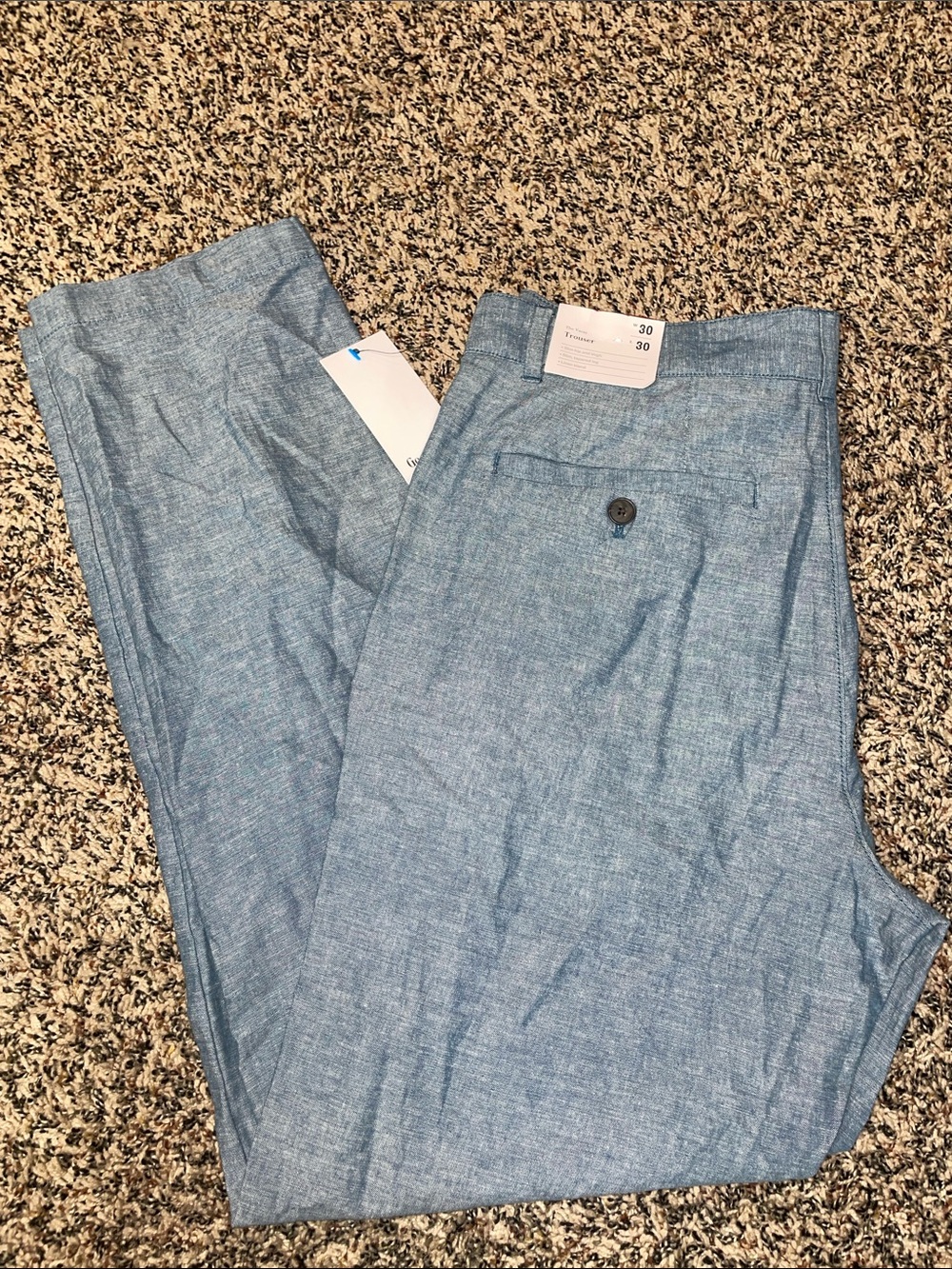 Men's Linen Blend Preppy Light Blue Casual Vacay Trousers Size 30X30 NWT